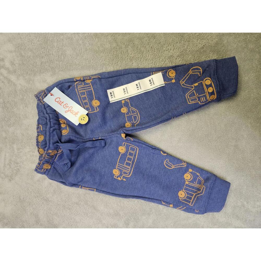 New Cat And Jack Joggers Sweatpants Blue With Trucks Graphics Size 18M